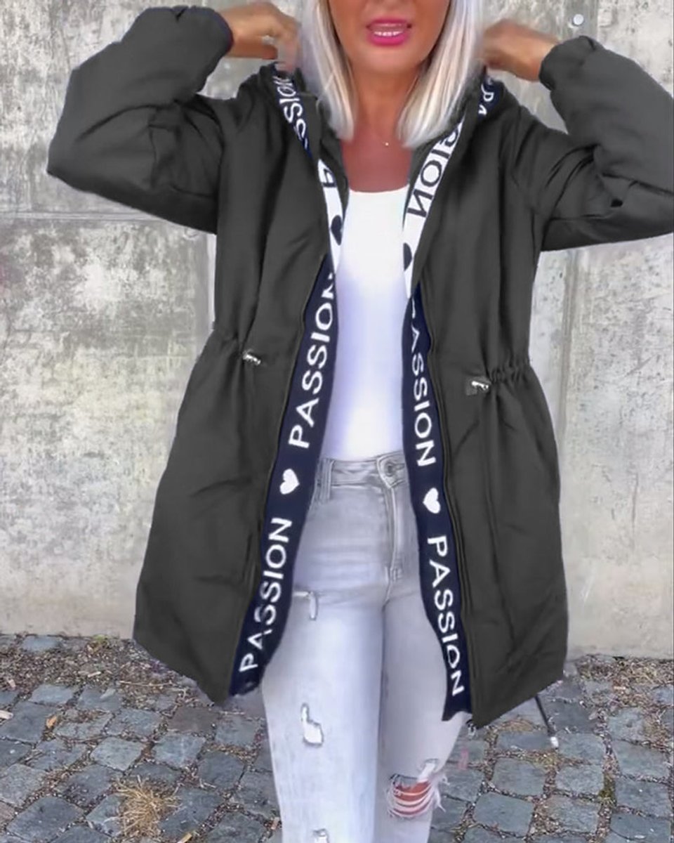 Women Coat Hooded Drawstring Relaxed-Fit Midlength Parka