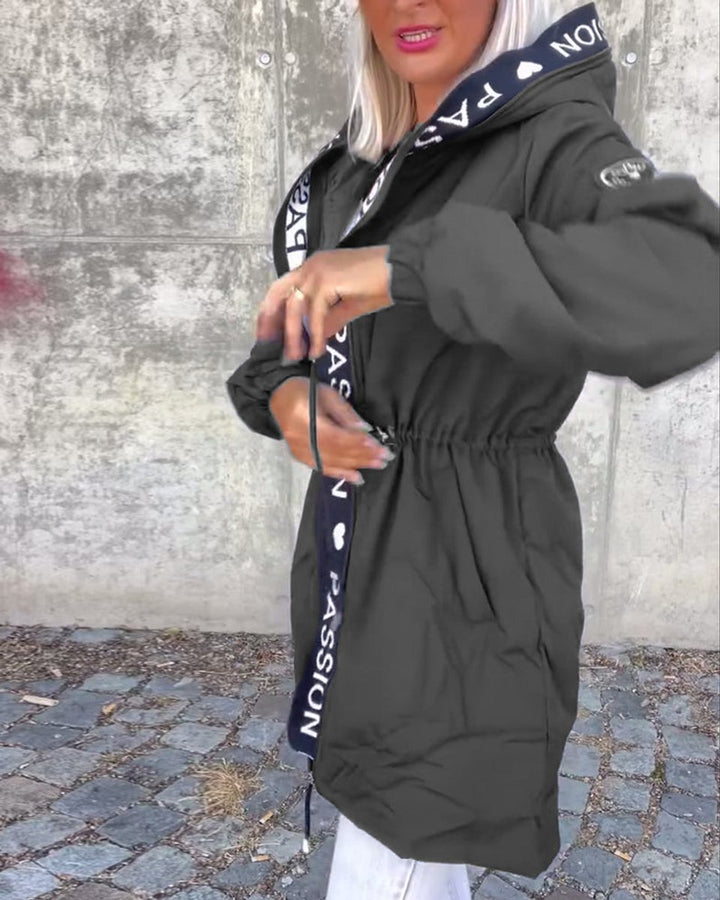 Women Coat Hooded Drawstring Relaxed-Fit Midlength Parka