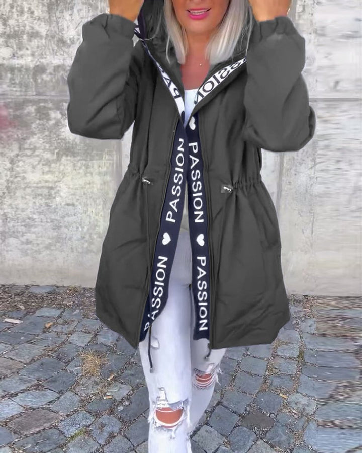Women Coat Hooded Drawstring Relaxed-Fit Midlength Parka - Gray
