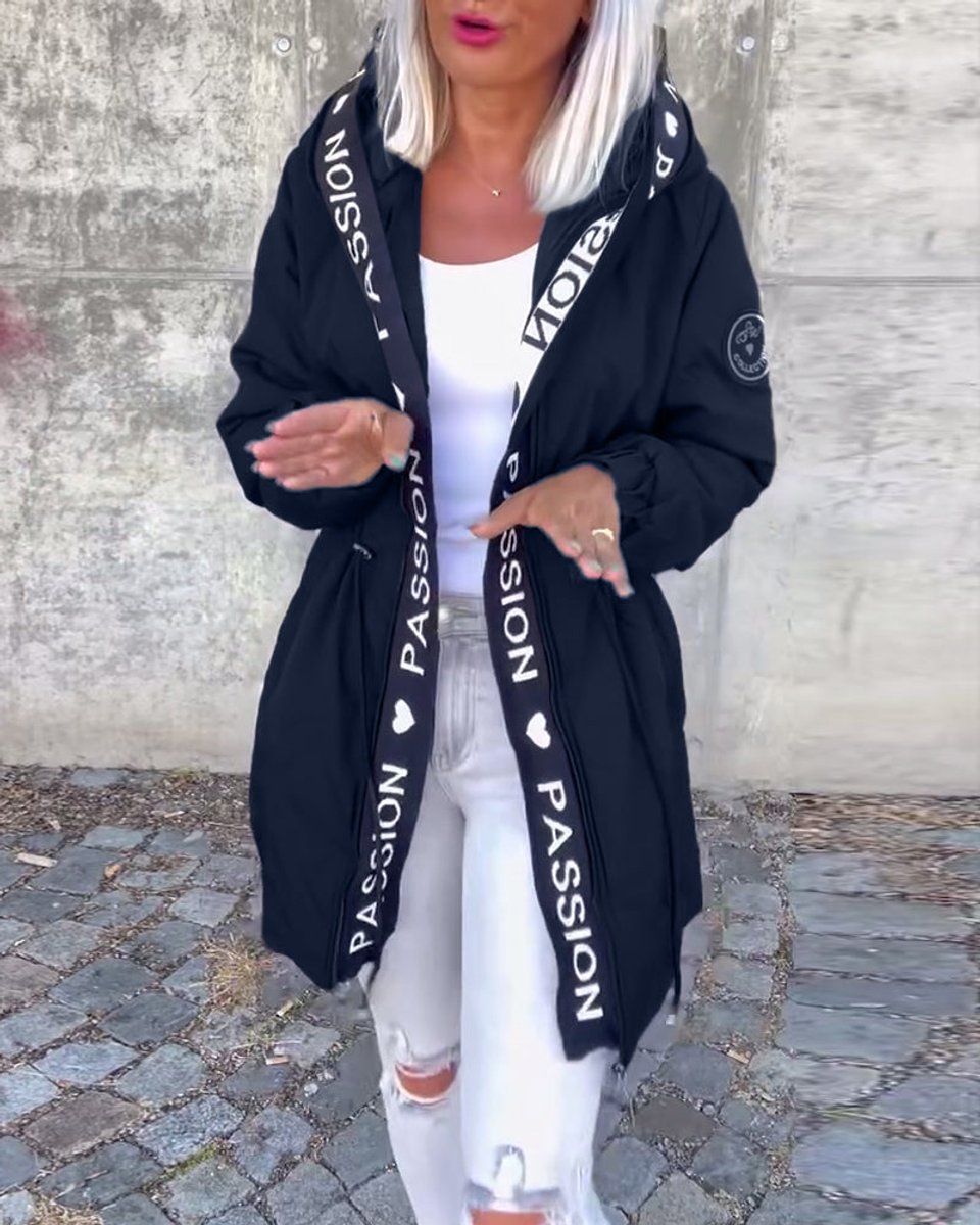 Women Coat Hooded Drawstring Relaxed-Fit Midlength Parka