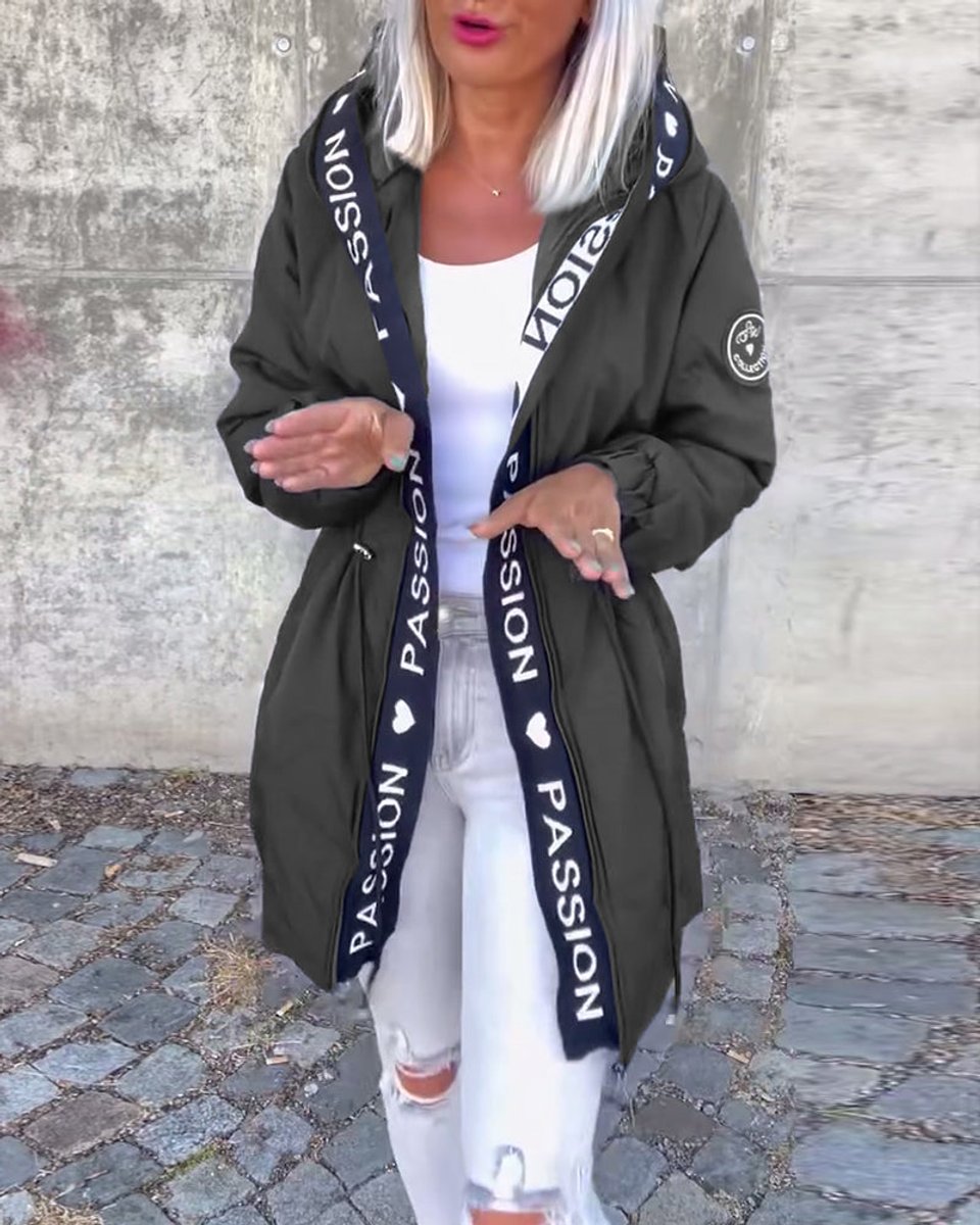 Women Coat Hooded Drawstring Relaxed-Fit Midlength Parka