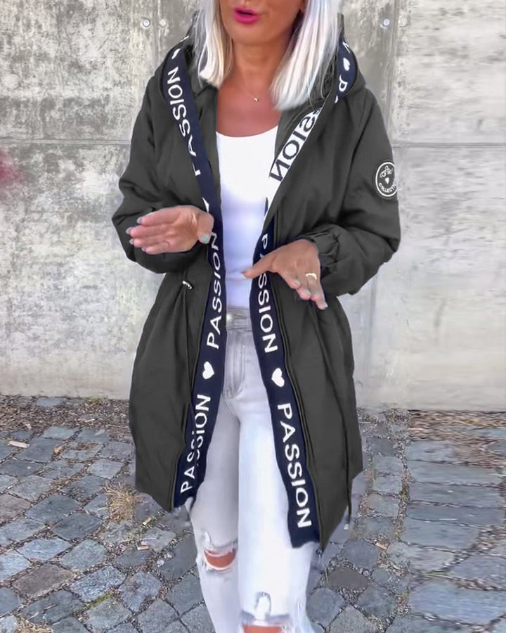 Women Coat Hooded Drawstring Relaxed-Fit Midlength Parka