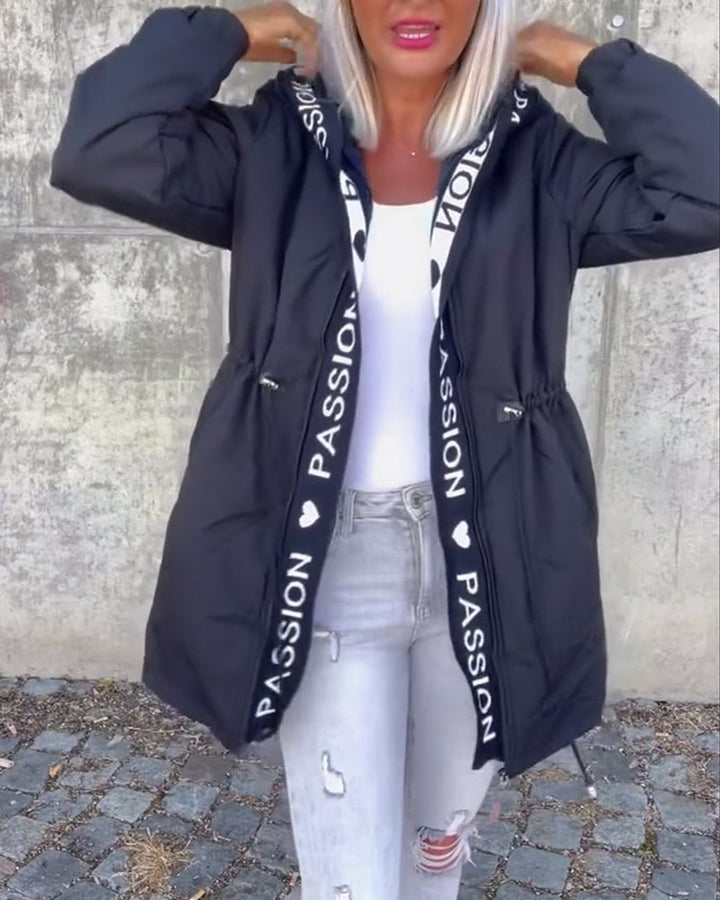 Women Coat Hooded Drawstring Relaxed-Fit Midlength Parka
