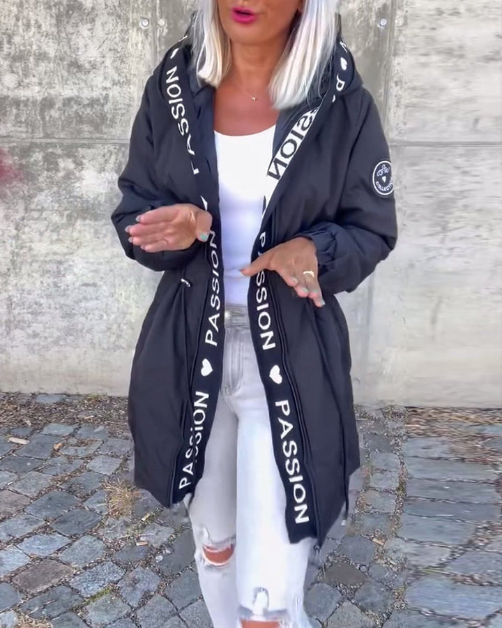 Women Coat Hooded Drawstring Relaxed-Fit Midlength Parka