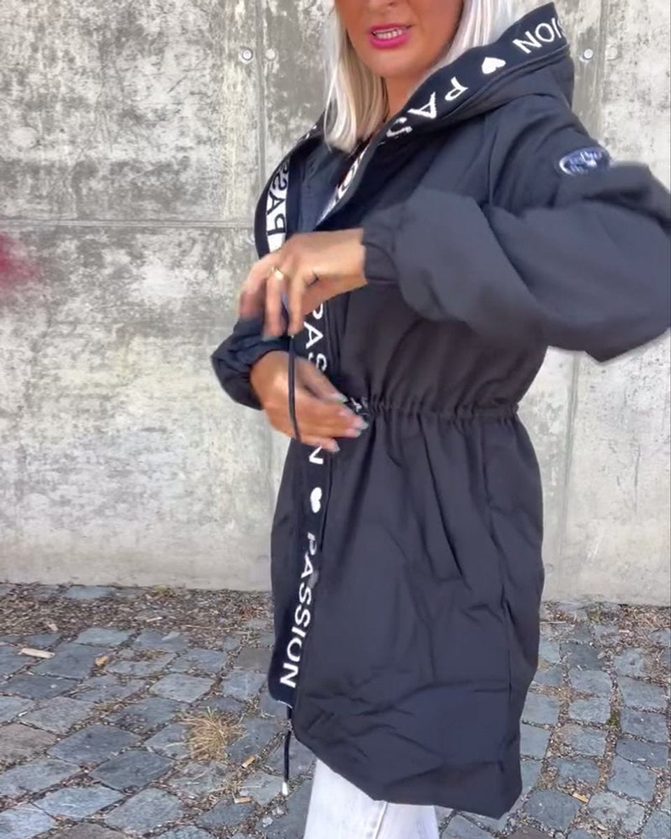 Women Coat Hooded Drawstring Relaxed-Fit Midlength Parka