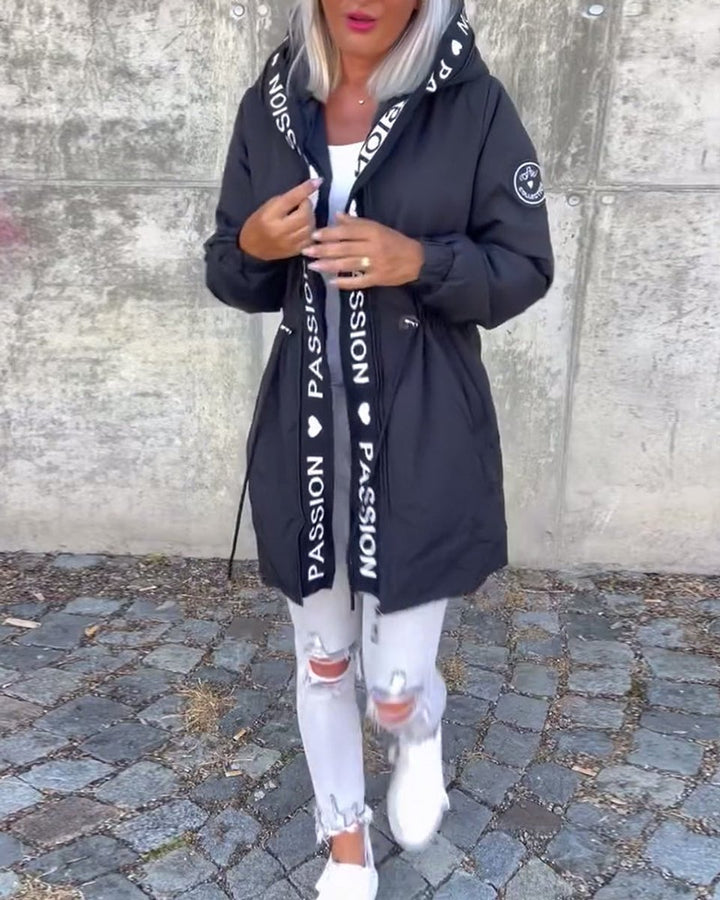 Women Coat Hooded Drawstring Relaxed-Fit Midlength Parka