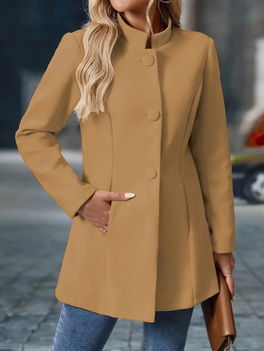 Women Coat Stand Collar Button-Front Blazer Jacket