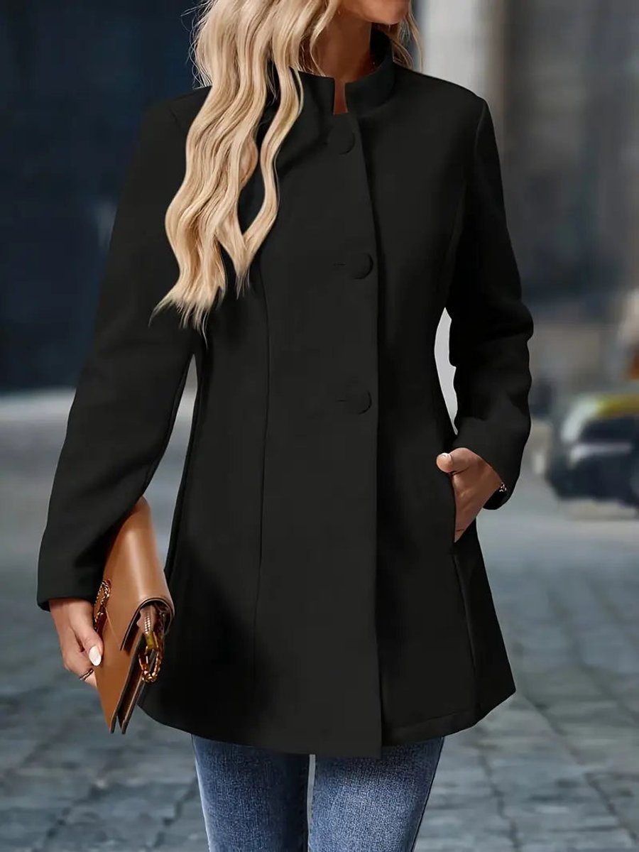 Women Coat Stand Collar Button-Front Blazer Jacket