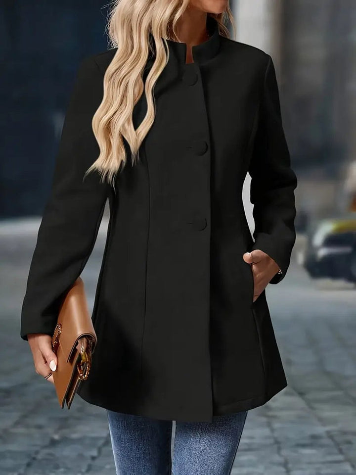 Women Coat Stand Collar Button-Front Blazer Jacket