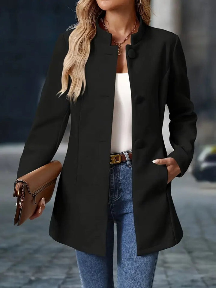 Women Coat Stand Collar Button-Front Blazer Jacket