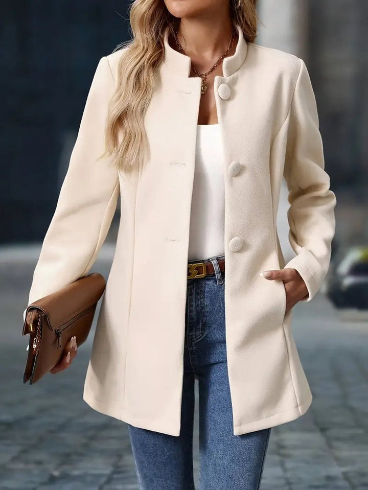 Women Coat Stand Collar Button-Front Blazer Jacket