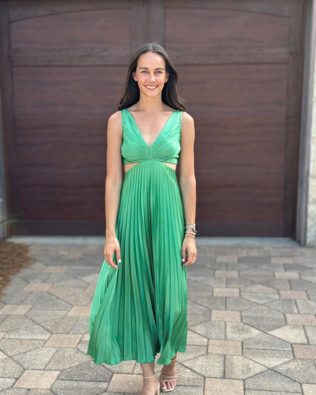 Lauren | Women's Pleated Cutout Waist Midi Wedding Guest Dress