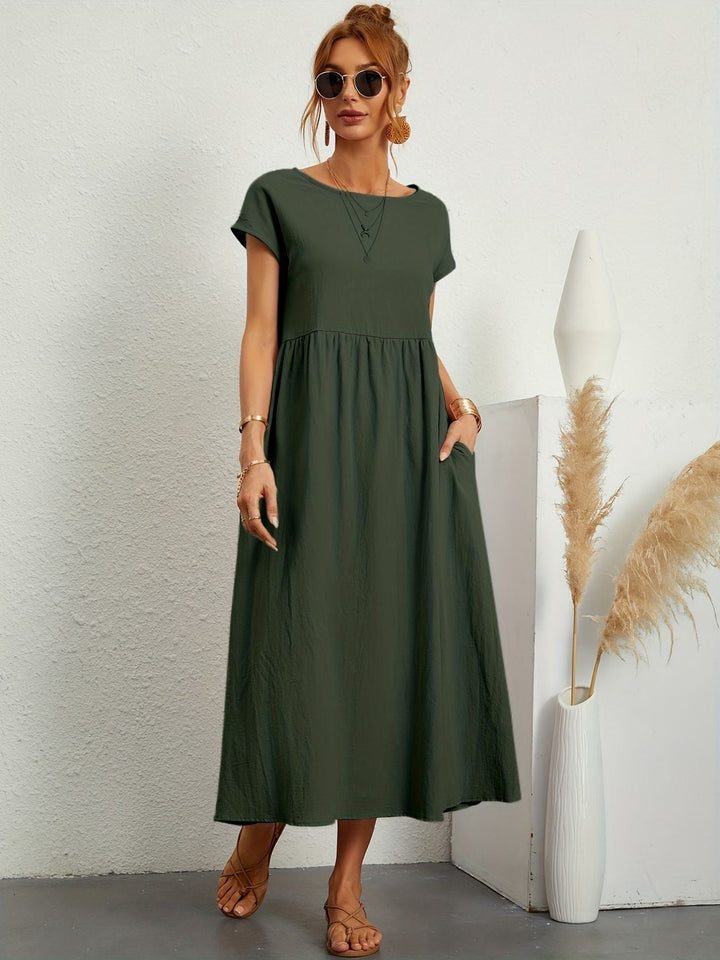 Kaitlyn | Women's Short Sleeve Loose Midi Pocket Dress