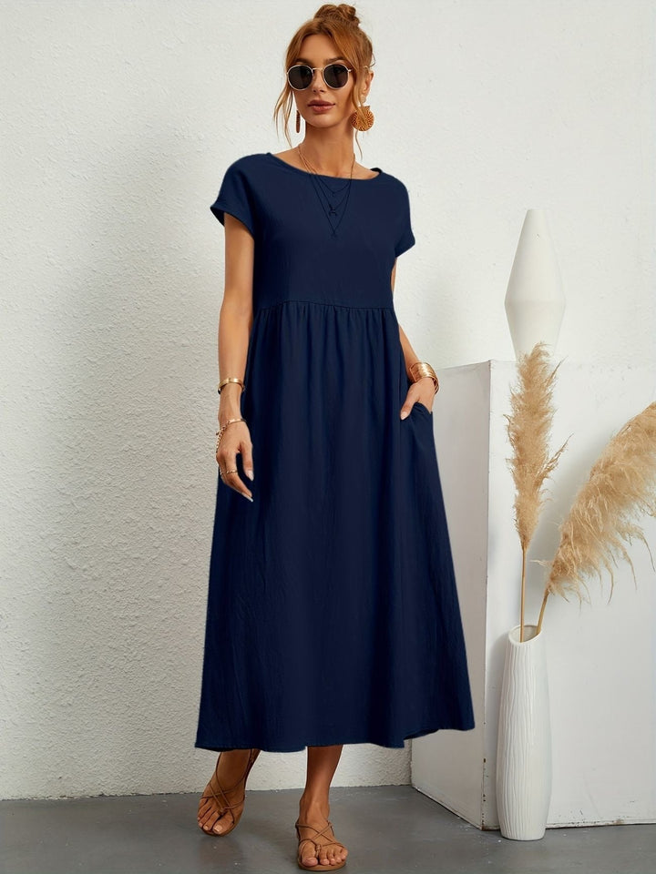 Kaitlyn | Women's Short Sleeve Loose Midi Pocket Dress
