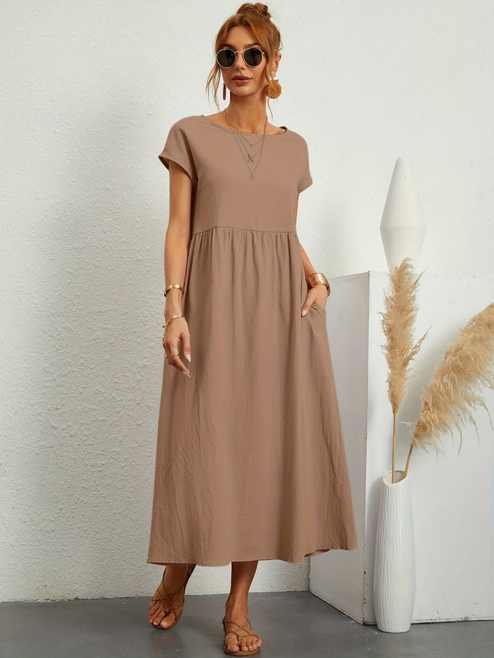 Kaitlyn | Women's Short Sleeve Loose Midi Pocket Dress