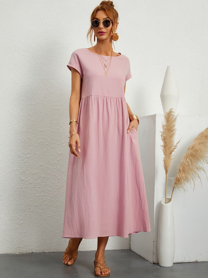 Kaitlyn | Women's Short Sleeve Loose Midi Pocket Dress
