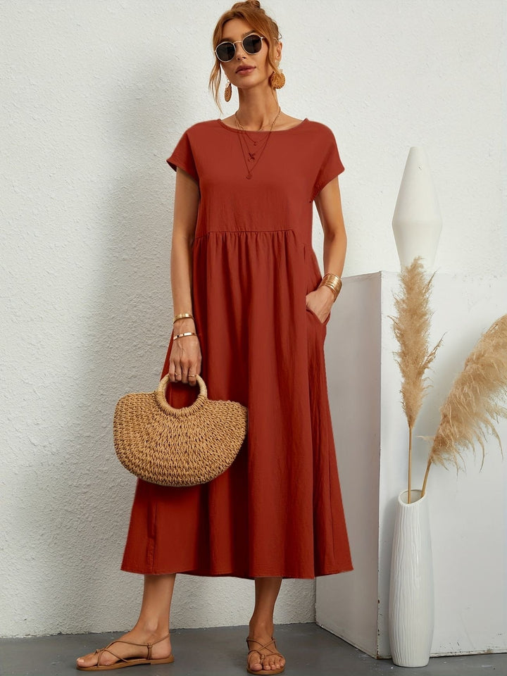 Kaitlyn | Women's Short Sleeve Loose Midi Pocket Dress