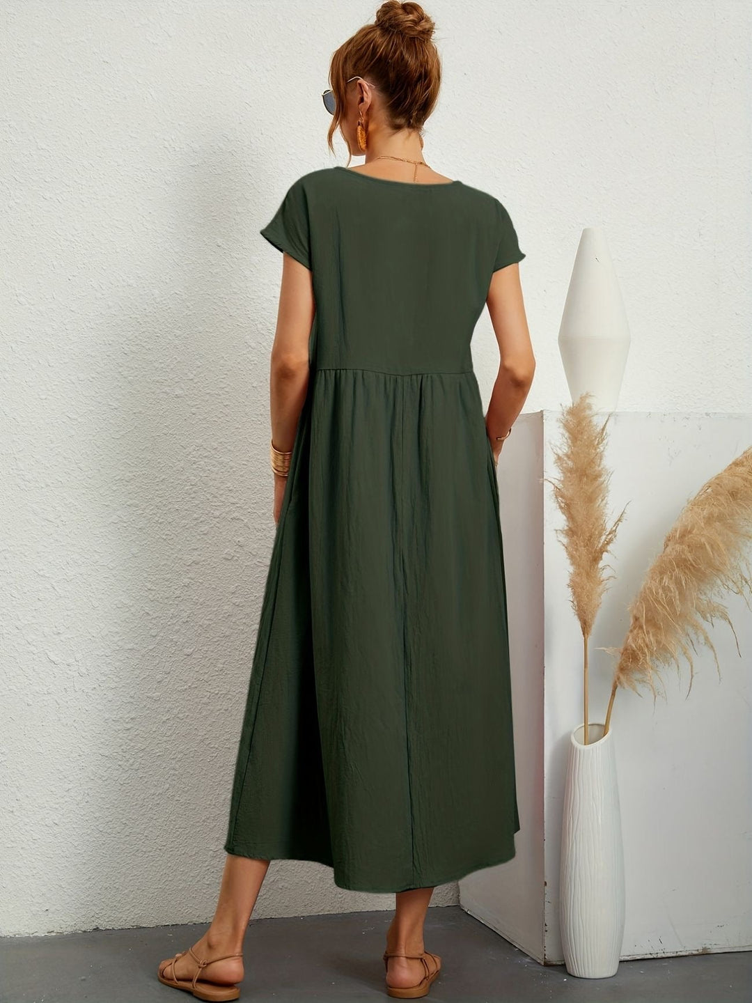 Kaitlyn | Women's Short Sleeve Loose Midi Pocket Dress