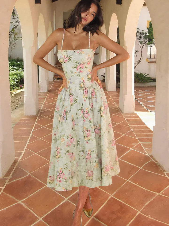 Katherine | Women's Floral Strap Midi Wedding Guest Dress