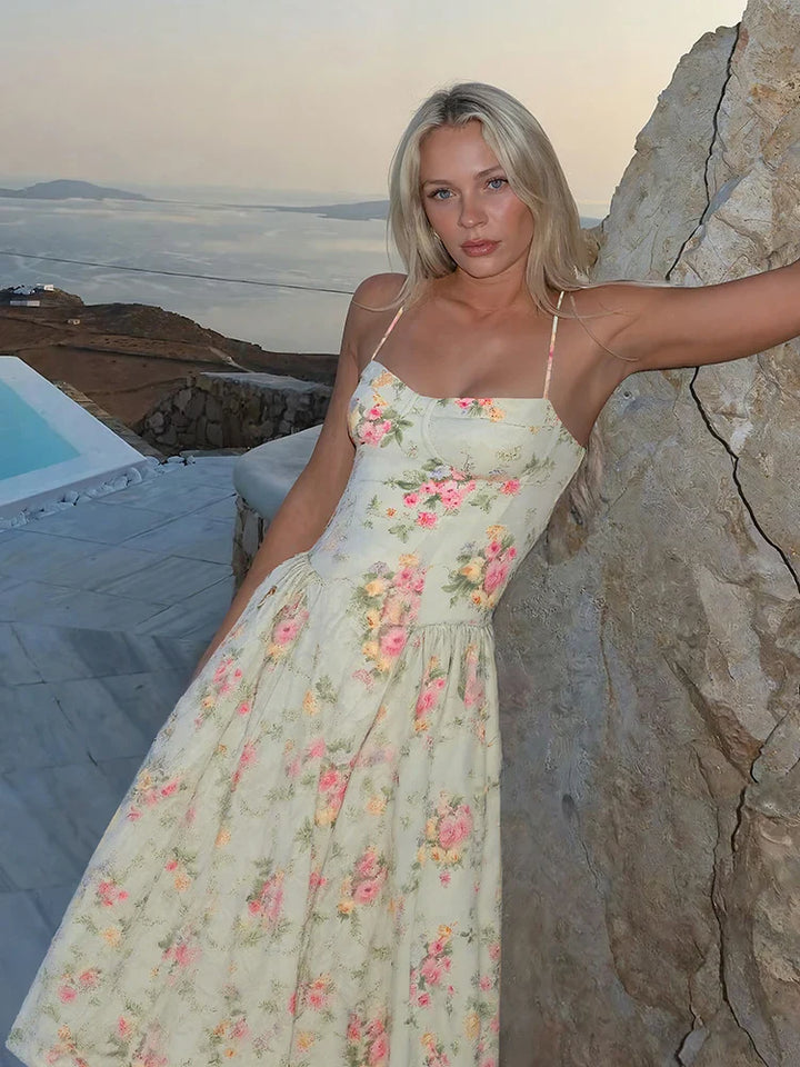 Katherine | Women's Floral Strap Midi Wedding Guest Dress