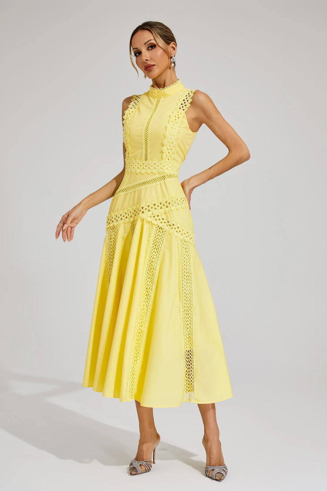 Hailey | Women's Sleeveless Lace Midi Wedding Guest Dress