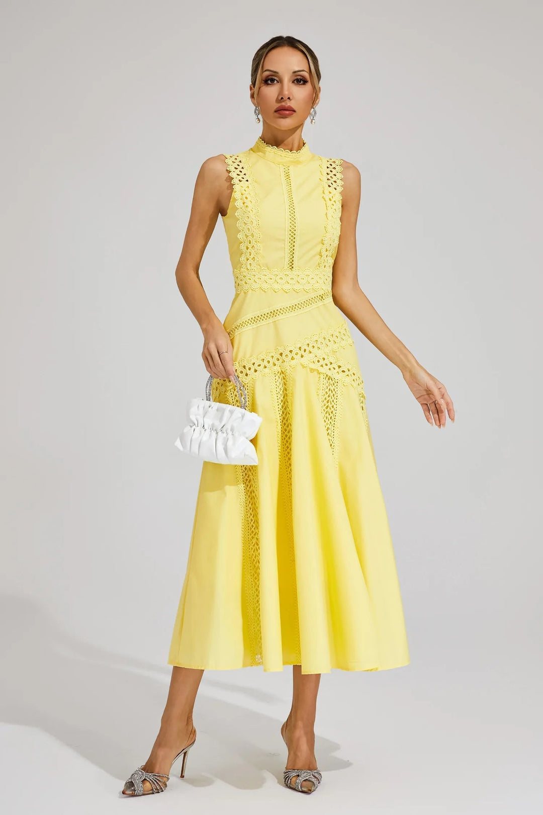 Hailey | Women's Sleeveless Lace Midi Wedding Guest Dress