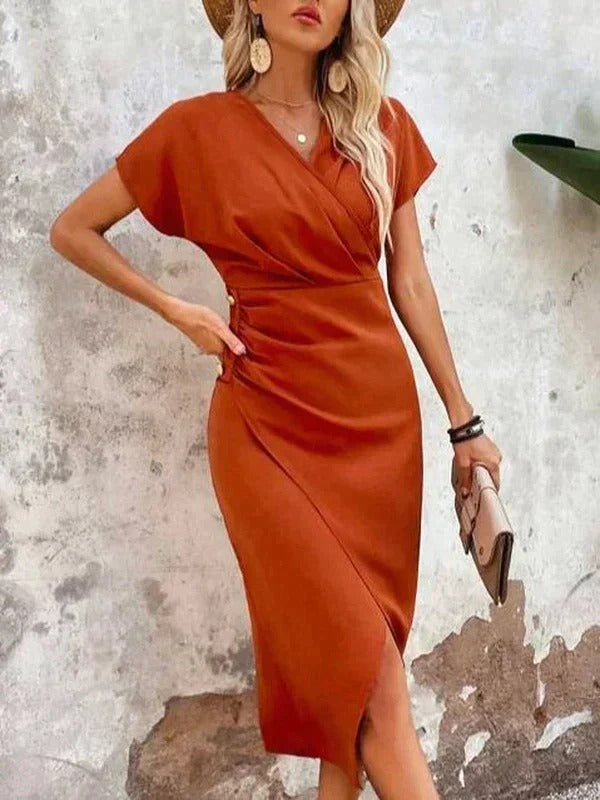 Jacklyn | Women's Wrap V Neck Midi Wedding Guest Dress