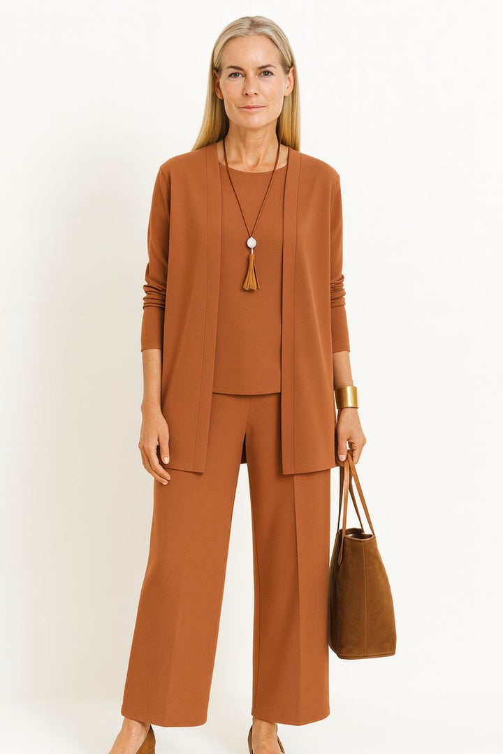 Women's 3-Piece Open-Front Longline Cardigan Wide-Leg Pants Set