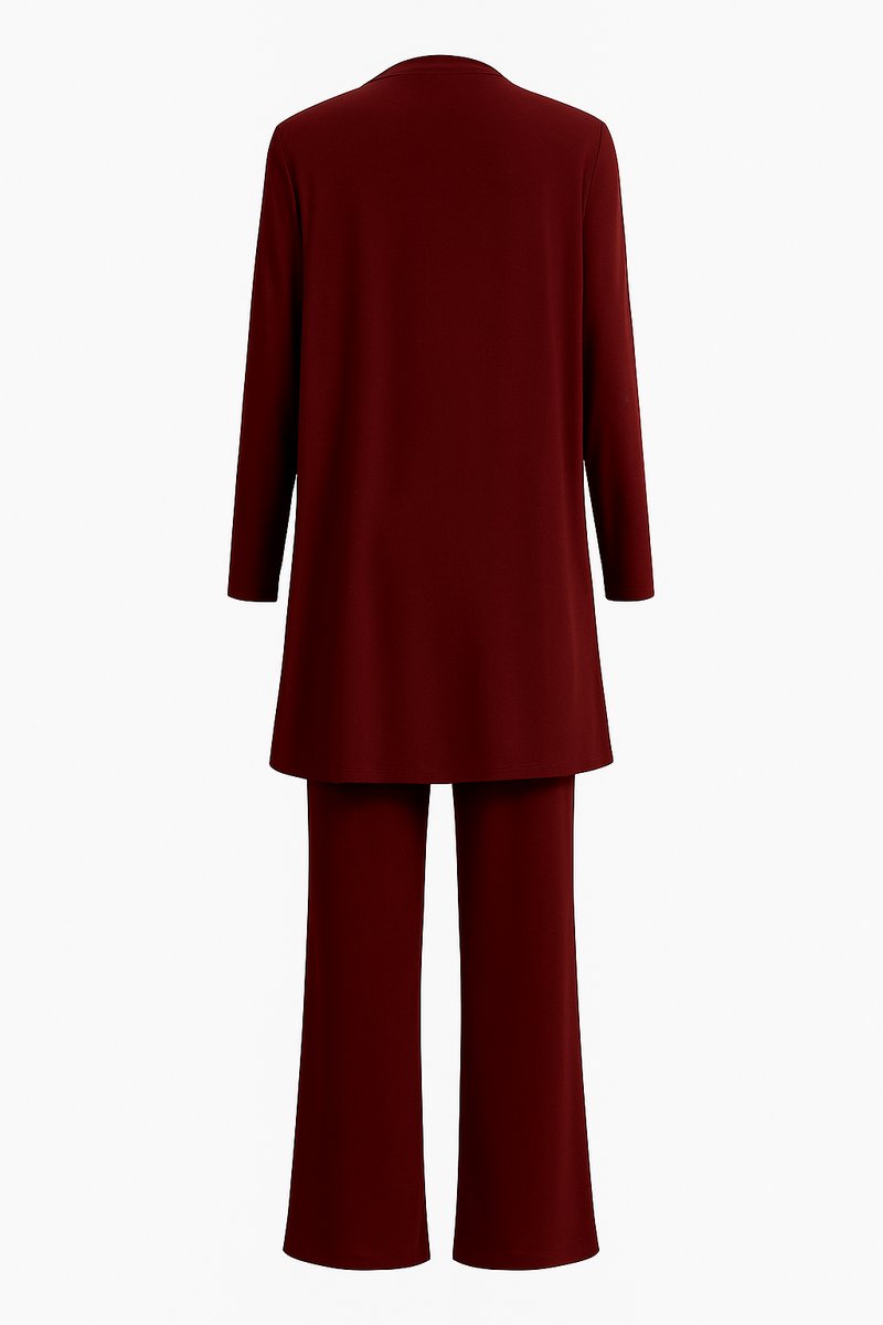 Women's 3-Piece Open-Front Longline Cardigan Wide-Leg Pants Set