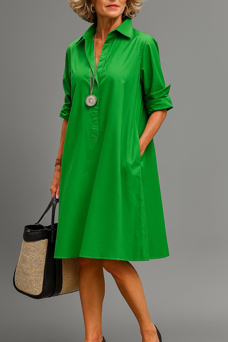 Women's A-Line Collared Midi Cocktail Dress Swing Fit - Green