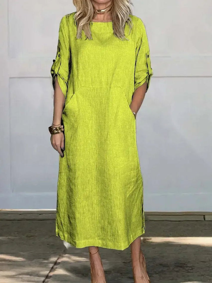 Women's A-Line Maxi Dress Loose Fit Draped Midi - Yellow