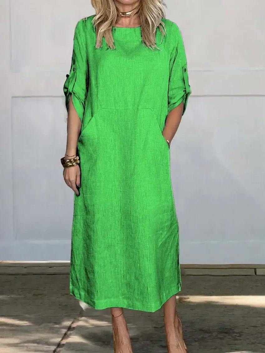 Women's A-Line Maxi Dress Loose Fit Draped Midi - Light Green