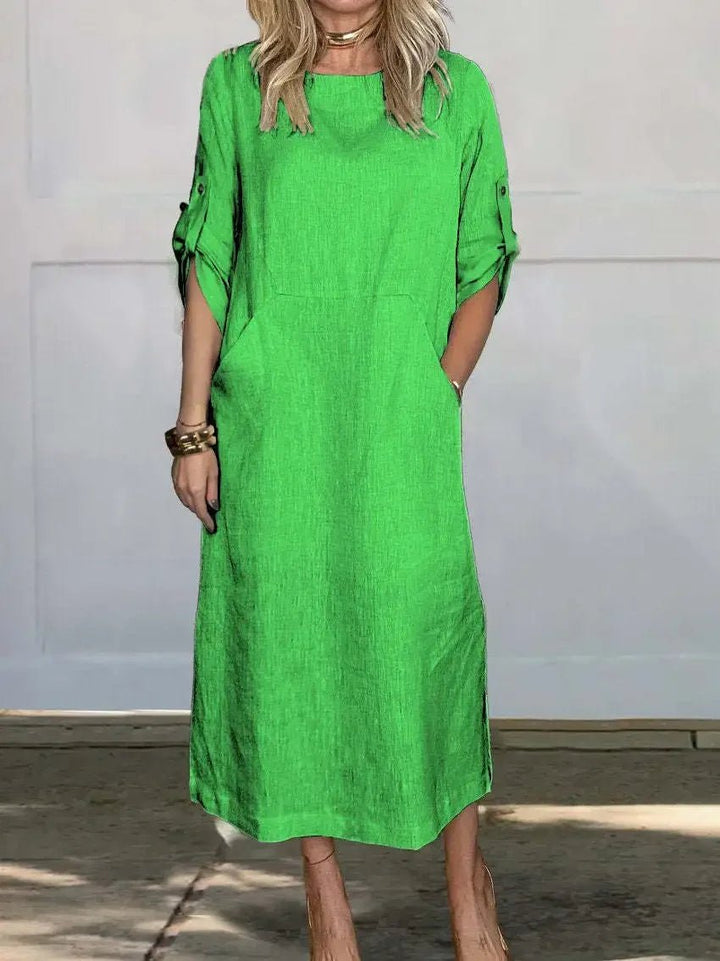 Women's A-Line Maxi Dress Loose Fit Draped Midi - Light Green