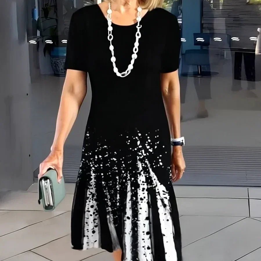 Women's A-Line Midi Dress Short Sleeve Print Casual - Black