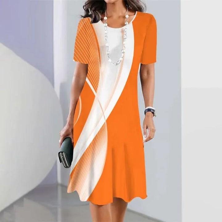 Women's A-Line Midi Dress Short Sleeve Print Casual - Orange
