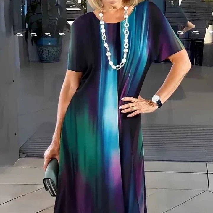 Women's A-Line Midi Dress Short Sleeve Print Casual - Colorful