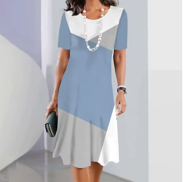 Women's A-Line Midi Dress Short Sleeve Print Casual - Blue
