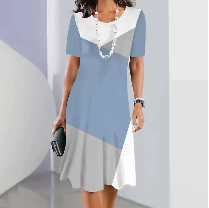 Women's A-Line Midi Dress Short Sleeve Print Casual - Blue