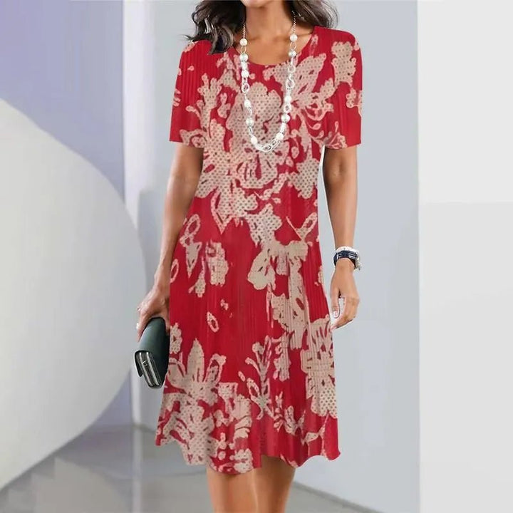 Women's A-Line Midi Dress Short Sleeve Print Casual - Red