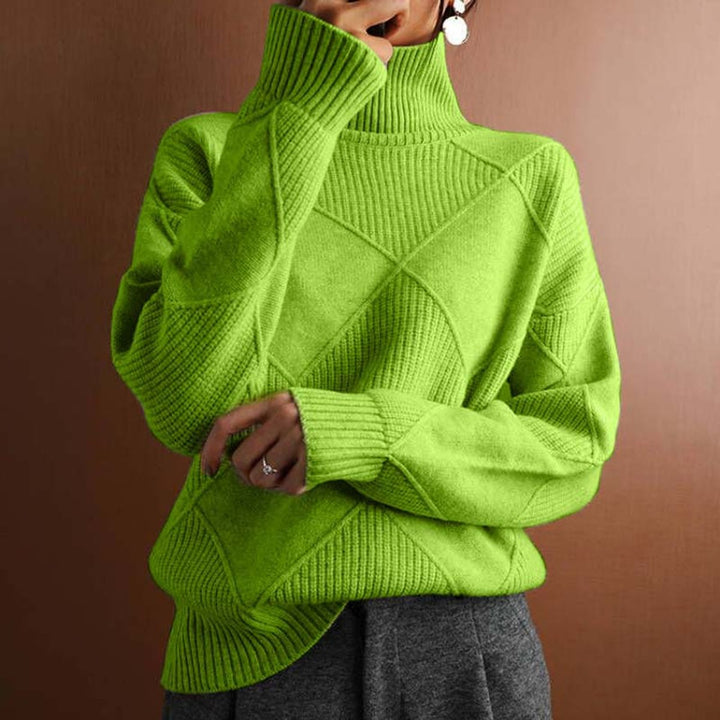 Women's Argyle Knit Turtleneck Sweater Relaxed Pullover - Green