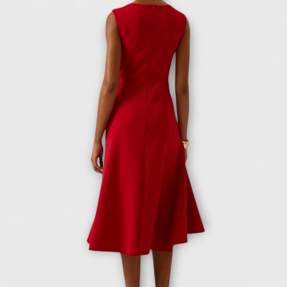 Women's Asymmetrical Drape Sleeveless Flared Midi Dress