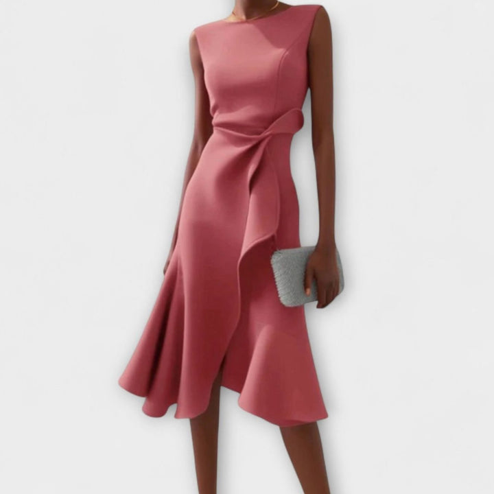 Women's Asymmetrical Drape Sleeveless Flared Midi Dress - Pink