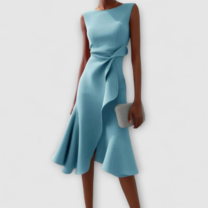 Women's Asymmetrical Drape Sleeveless Flared Midi Dress - Light Blue