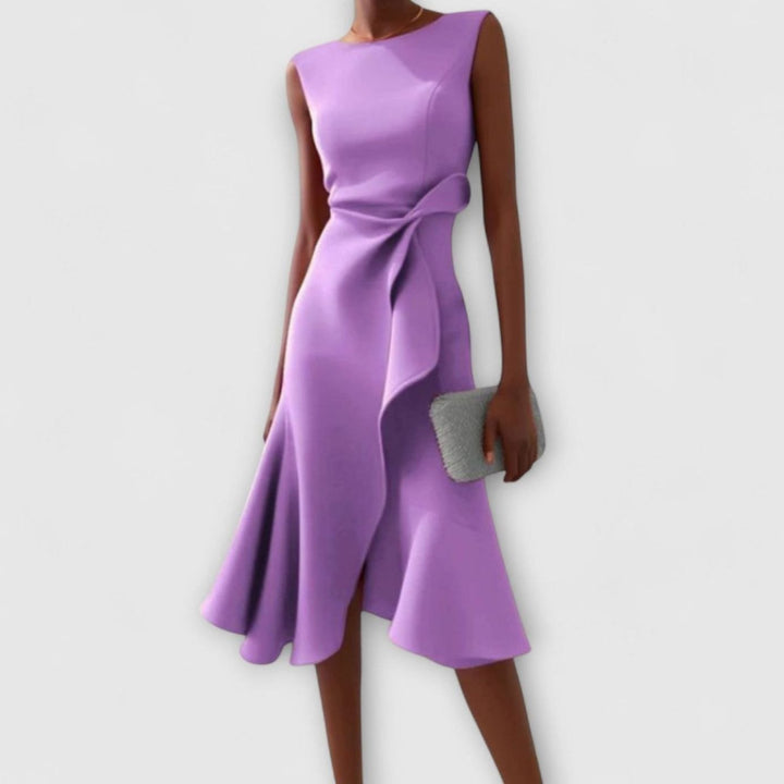 Women's Asymmetrical Drape Sleeveless Flared Midi Dress - Purple