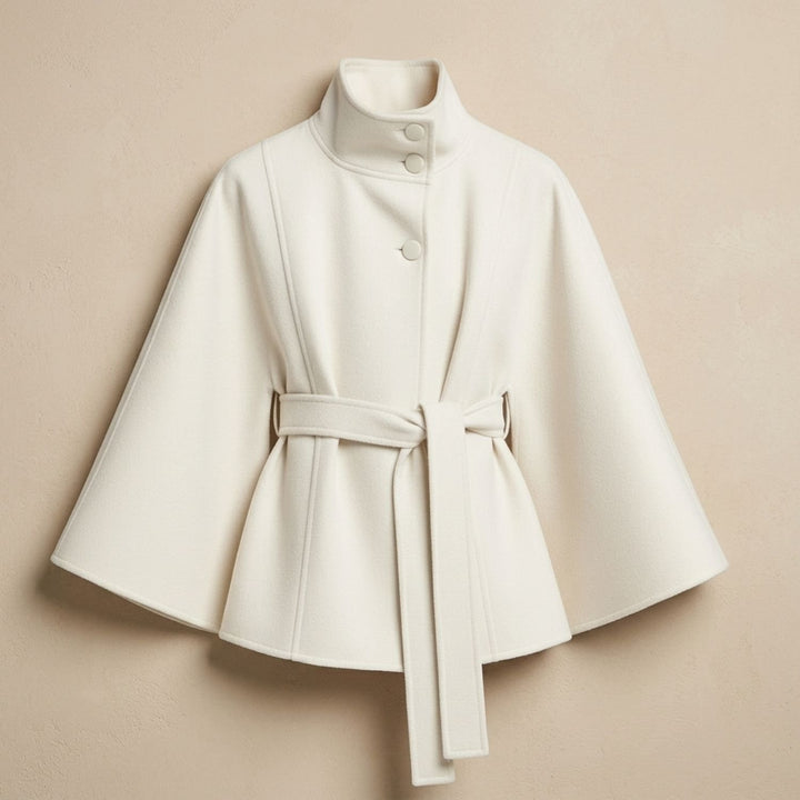 Women's Belted Cape-Style High-Collar Wool Coat