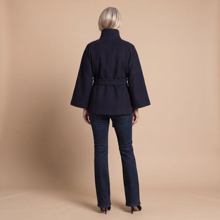 Women's Belted Cape-Style High-Collar Wool Coat