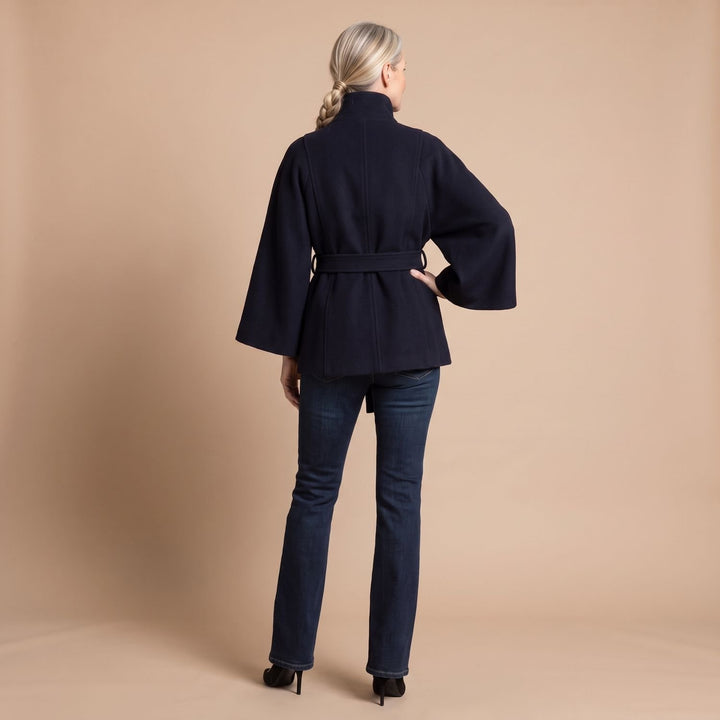 Women's Belted Cape-Style High-Collar Wool Coat