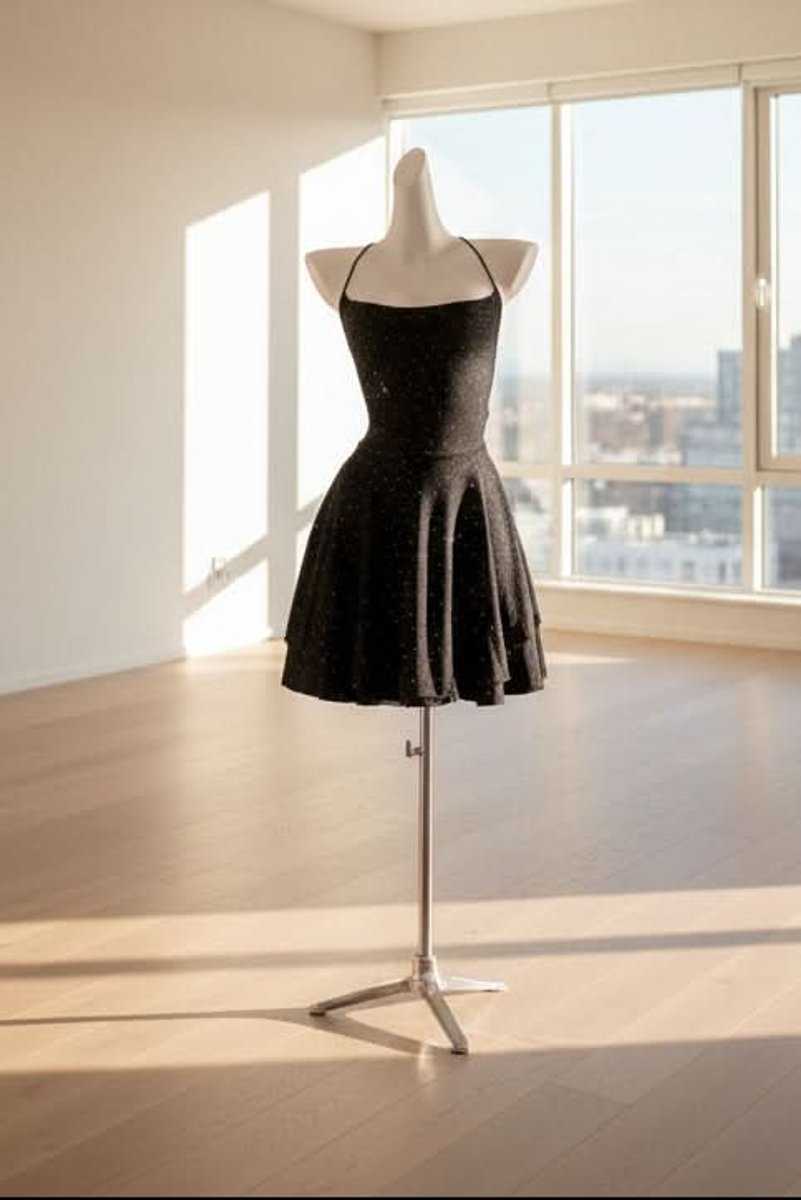Women's Black Glitter Halter Skater Cocktail Dress