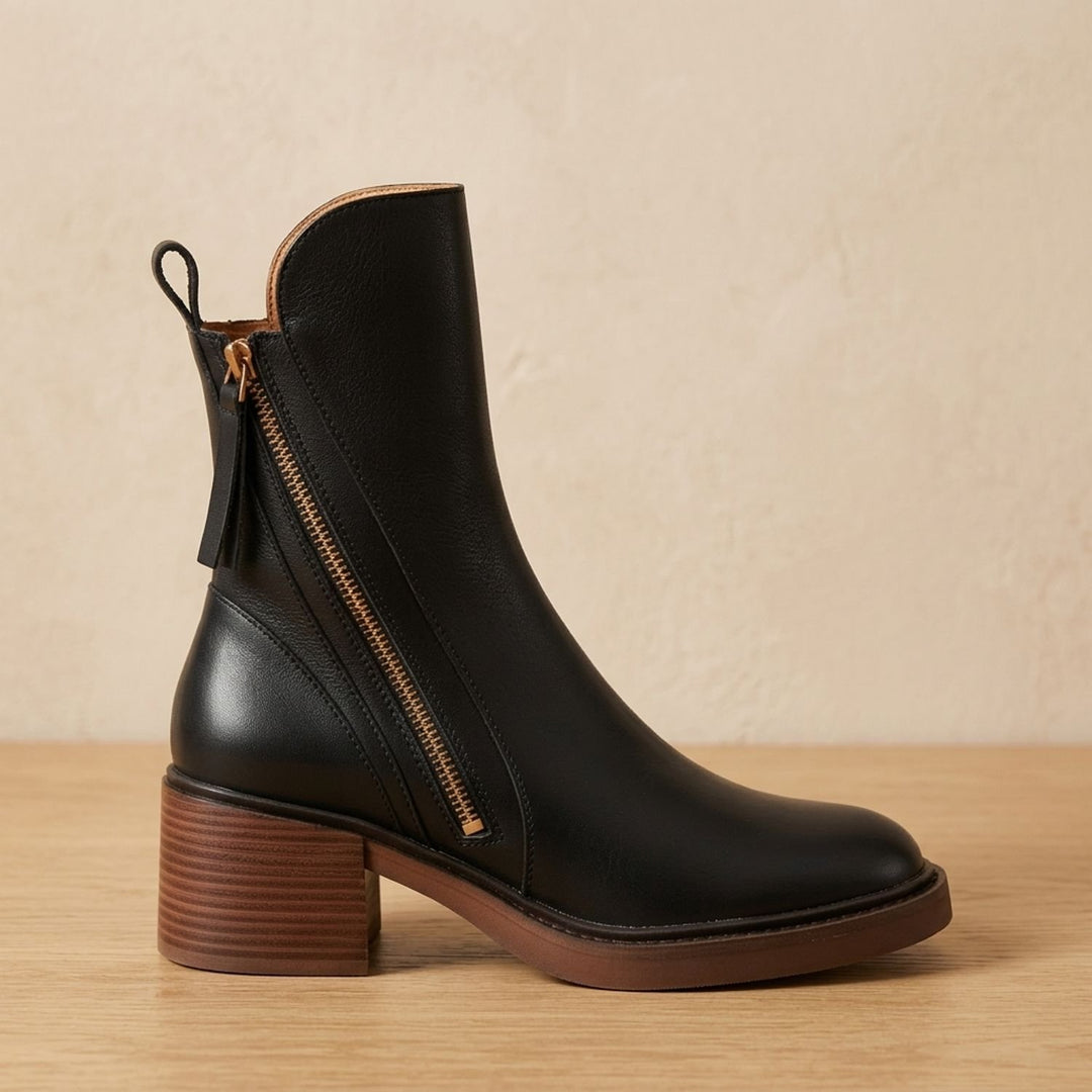 Women's Block-Heel Back-Zip Faux Leather Ankle Boots