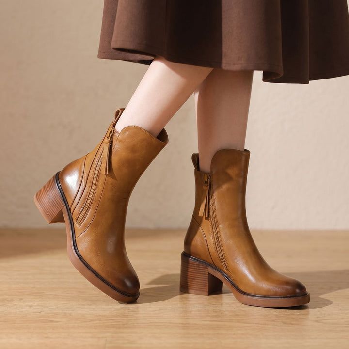 Women's Block-Heel Back-Zip Faux Leather Ankle Boots